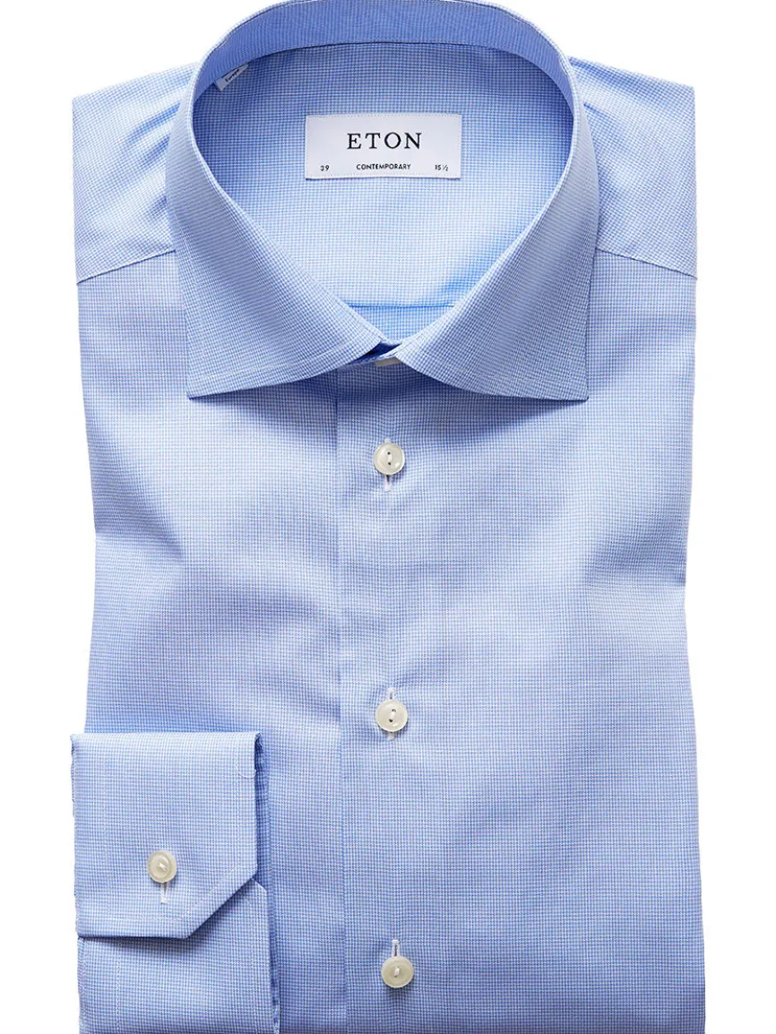 Eton Contemporary Fit Light Blue Houndstooth Dress Shirt