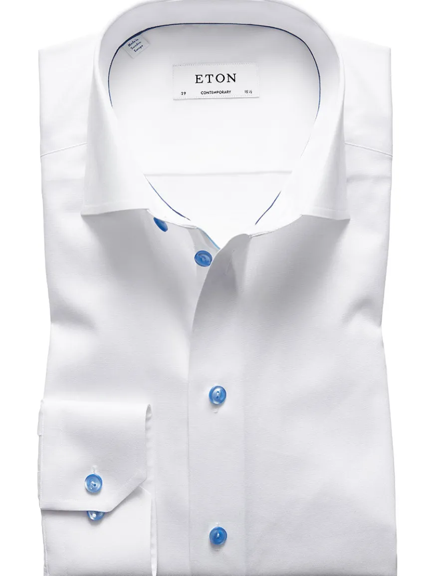 Eton Contemporary Fit White Twill Dress Shirt With Blue Details