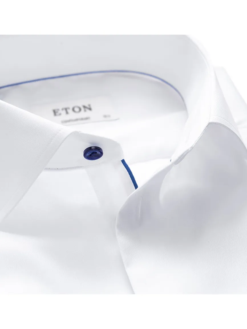 Eton Contemporary Fit White Twill Dress Shirt With Navy Details
