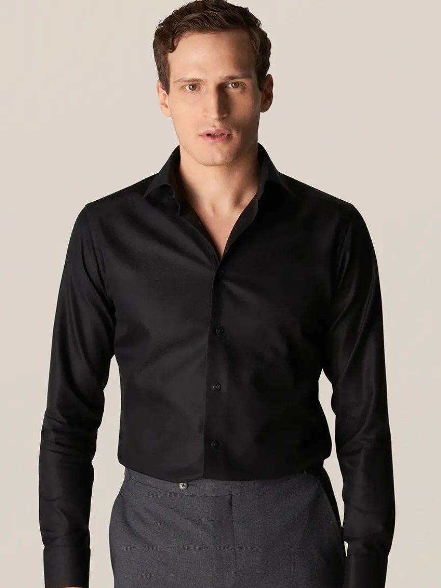 Eton Slim Fit Black Textured Twill Dress Shirt