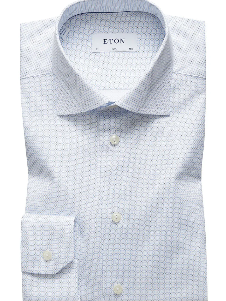 Eton Slim Fit Sky Blue Micro Print Dress Shirt