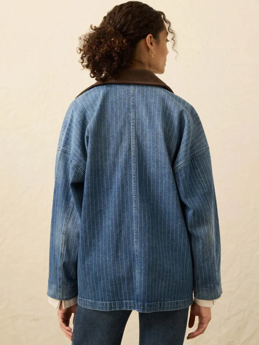 Faherty Brand Sunwashed Denim Barn Jacket in Dusk Stripe Wash