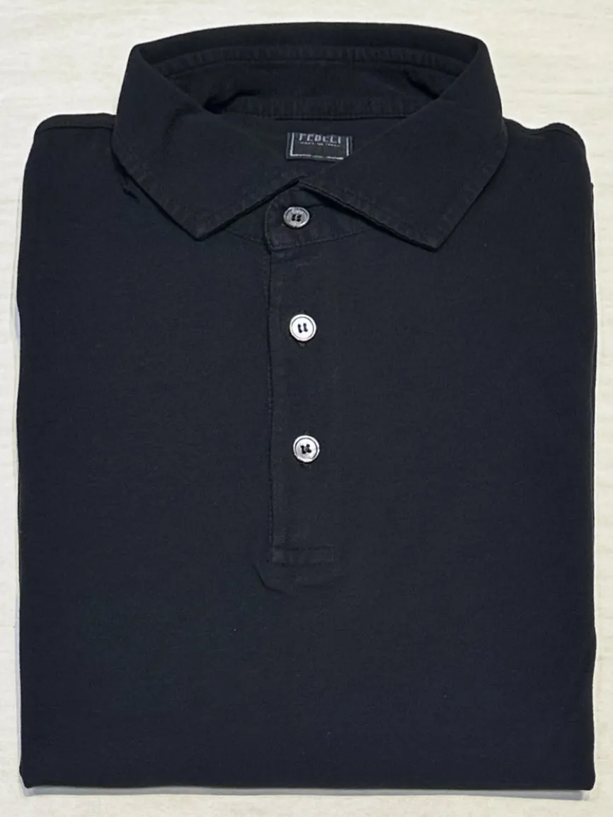 Fedeli Zero Superlight Pique Short Sleeve Polo in Black