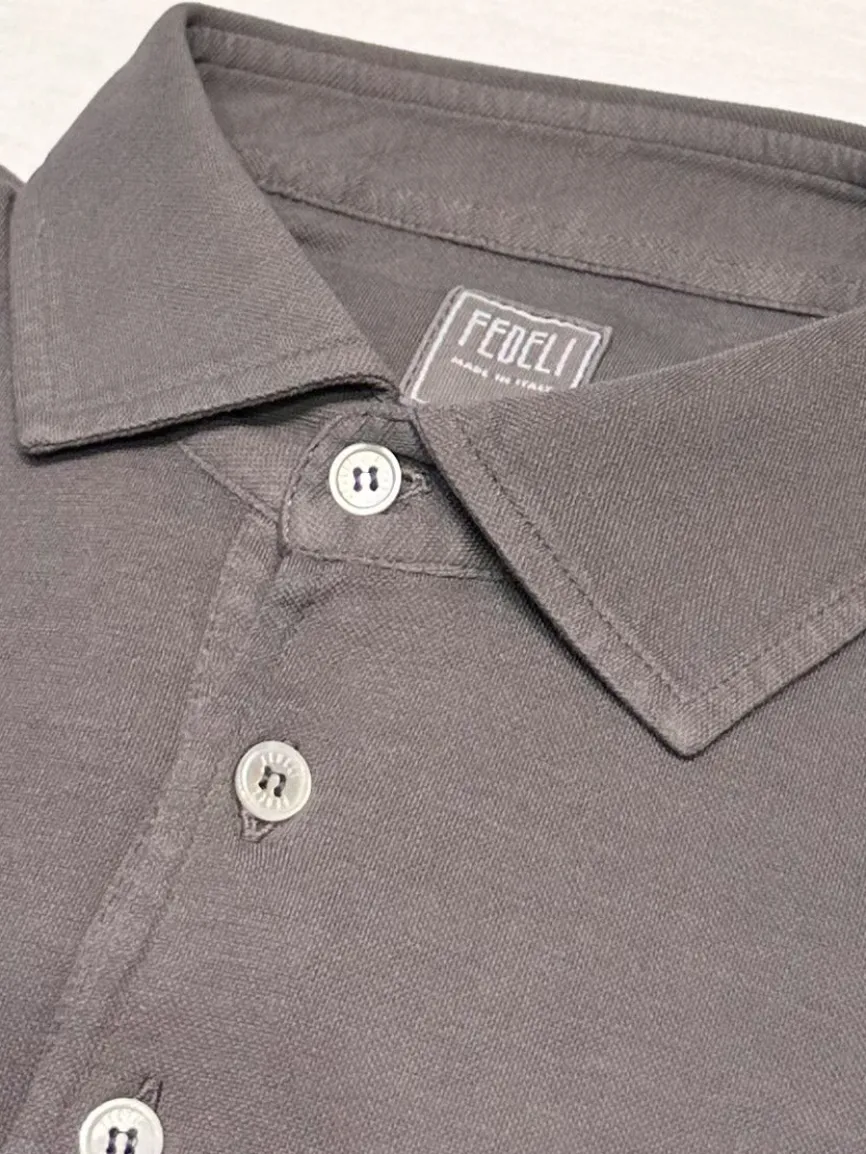 Fedeli Zero Superlight Pique Short Sleeve Polo in Grey