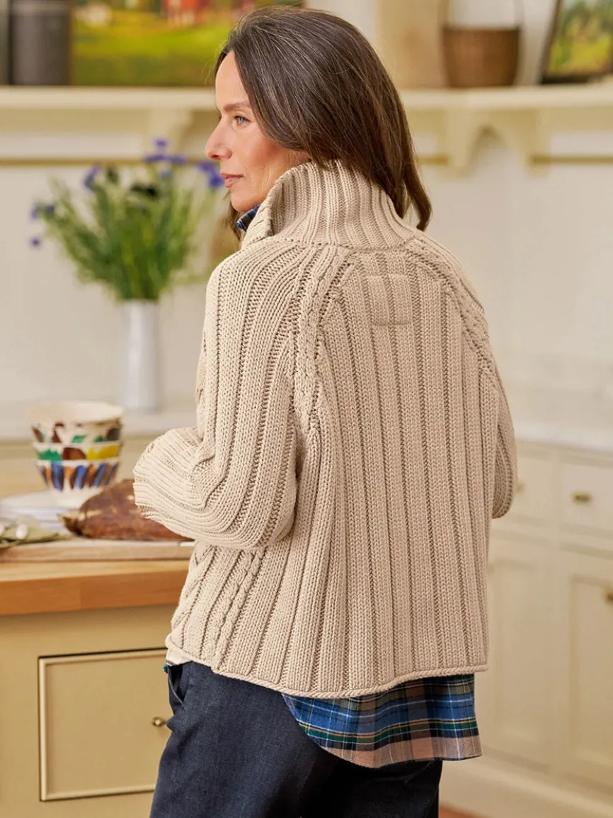 Frank & Eileen Mini Cotswolds Cropped Cable Knit Cardigan in Sand