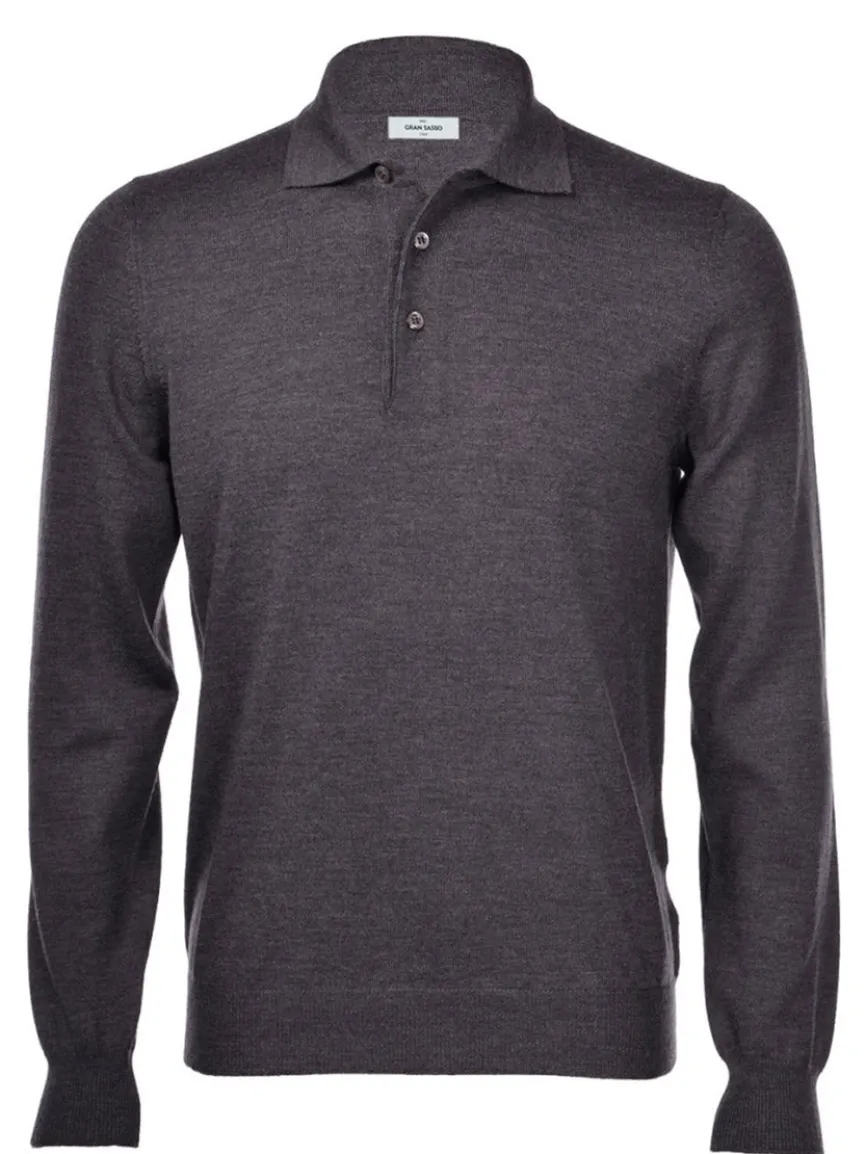 Gran Sasso Fashion Fit Long Sleeve Polo in Charcoal