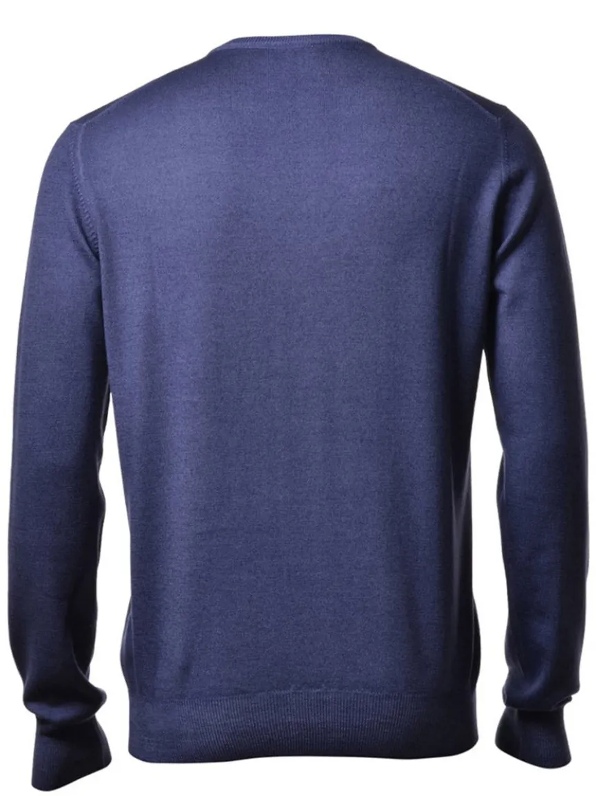 Gran Sasso Vintage Wash Extrafine Merino V-Neck in Denim