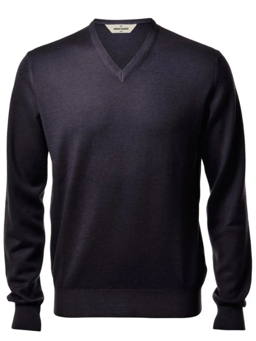 Gran Sasso Vintage Wash Extrafine Merino V-Neck in Charcoal