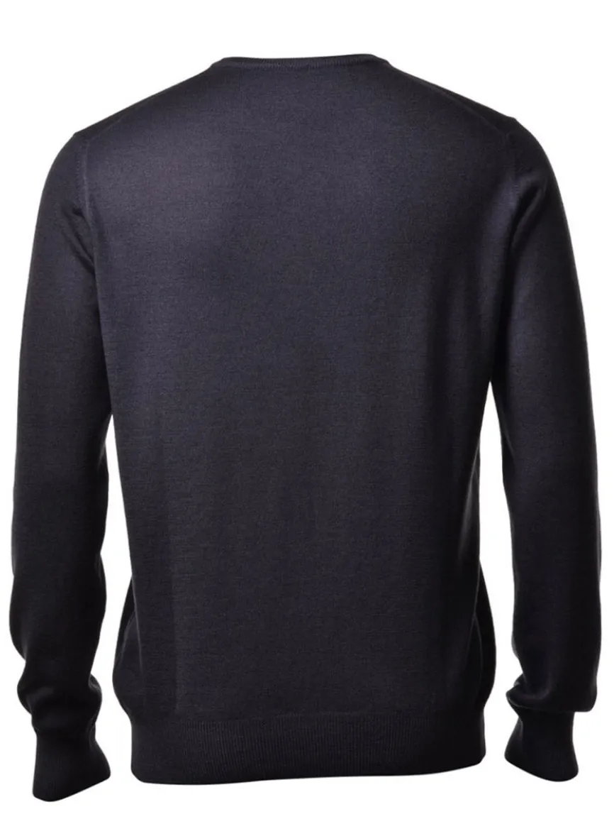 Gran Sasso Vintage Wash Extrafine Merino V-Neck in Charcoal