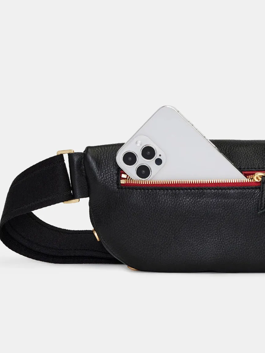 Hammitt Los Angeles Charles Crossbody Medium in Black/Brushed Gold/Red Zip