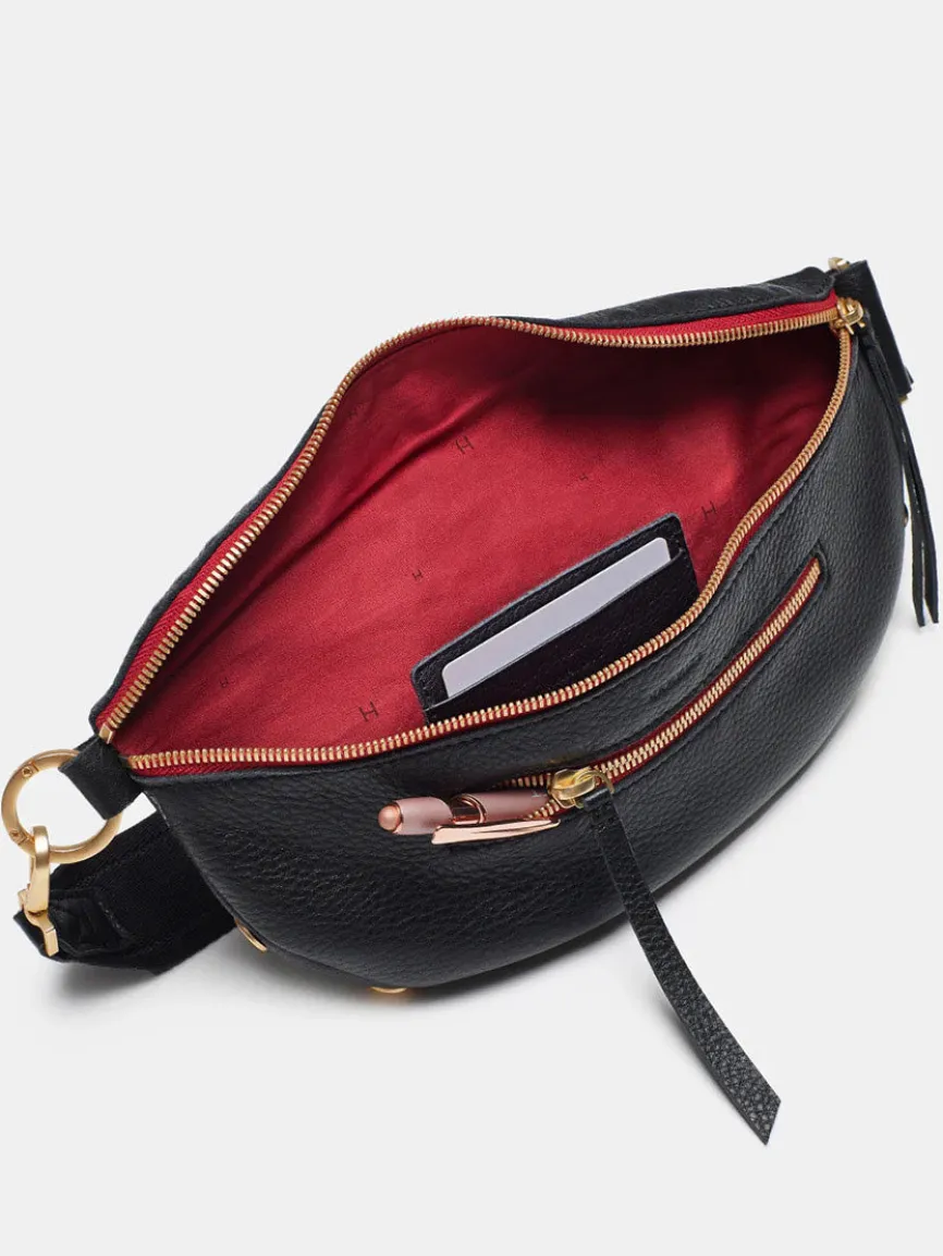 Hammitt Los Angeles Charles Crossbody Medium in Black/Brushed Gold/Red Zip