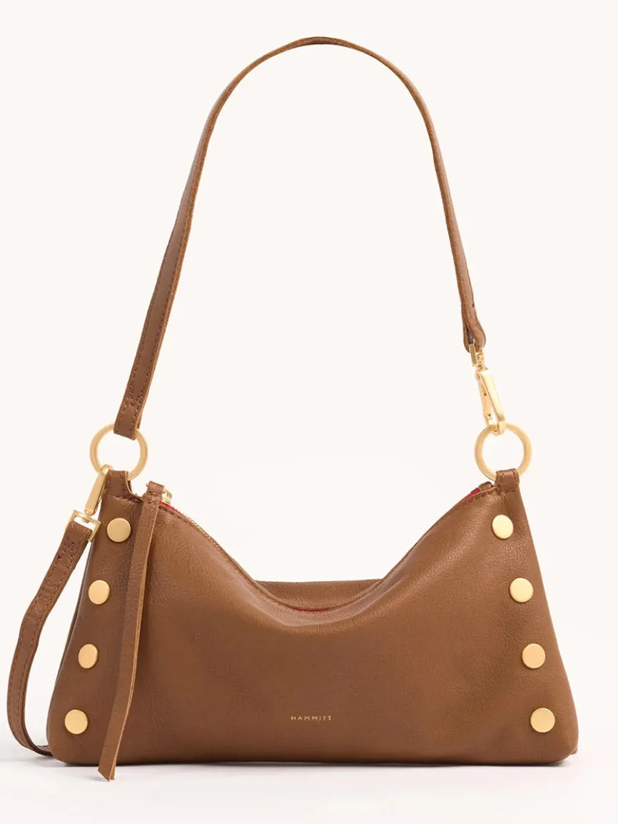 Hammitt Los Angeles Kyle Shoulder Bag in Mahogany Pebble/Brushed Gold/Red Zip