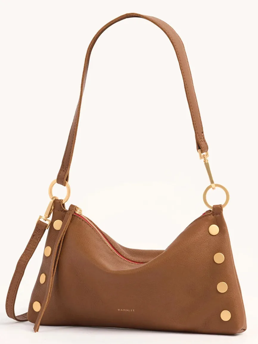 Hammitt Los Angeles Kyle Shoulder Bag in Mahogany Pebble/Brushed Gold/Red Zip