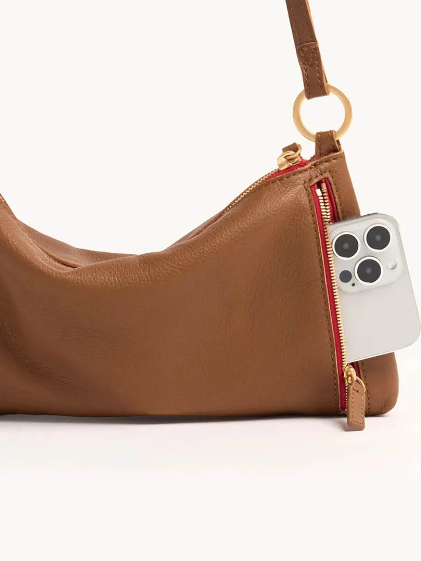 Hammitt Los Angeles Kyle Shoulder Bag in Mahogany Pebble/Brushed Gold/Red Zip