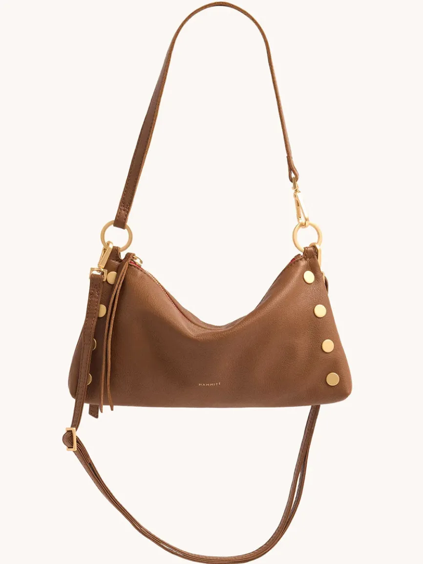 Hammitt Los Angeles Kyle Shoulder Bag in Mahogany Pebble/Brushed Gold/Red Zip