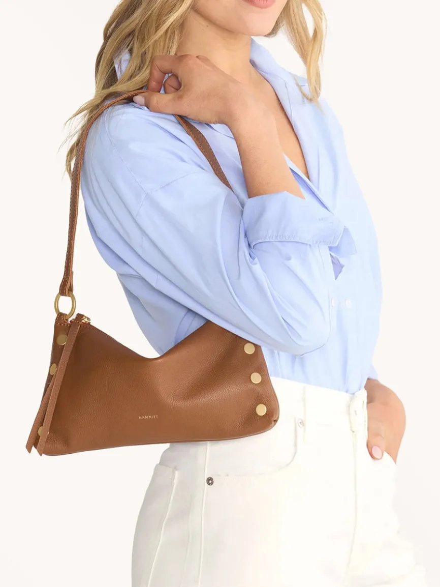 Hammitt Los Angeles Kyle Shoulder Bag in Mahogany Pebble/Brushed Gold/Red Zip