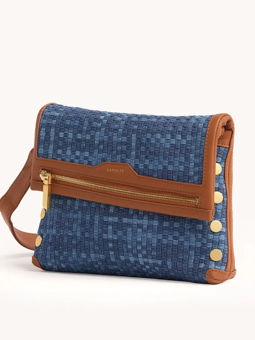 Hammitt Los Angeles VIP Medium Clutch in Mosaic Denim/Brushed Gold