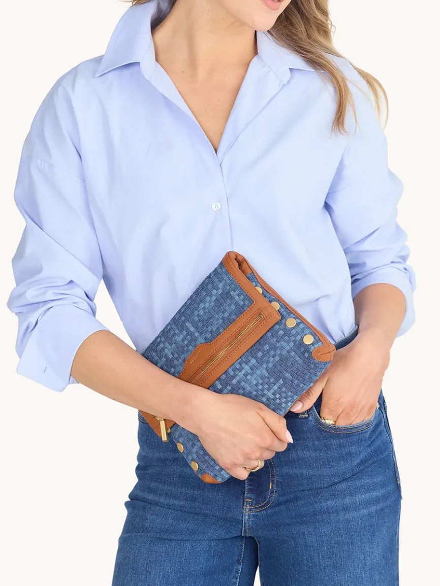 Hammitt Los Angeles VIP Medium Clutch in Mosaic Denim/Brushed Gold