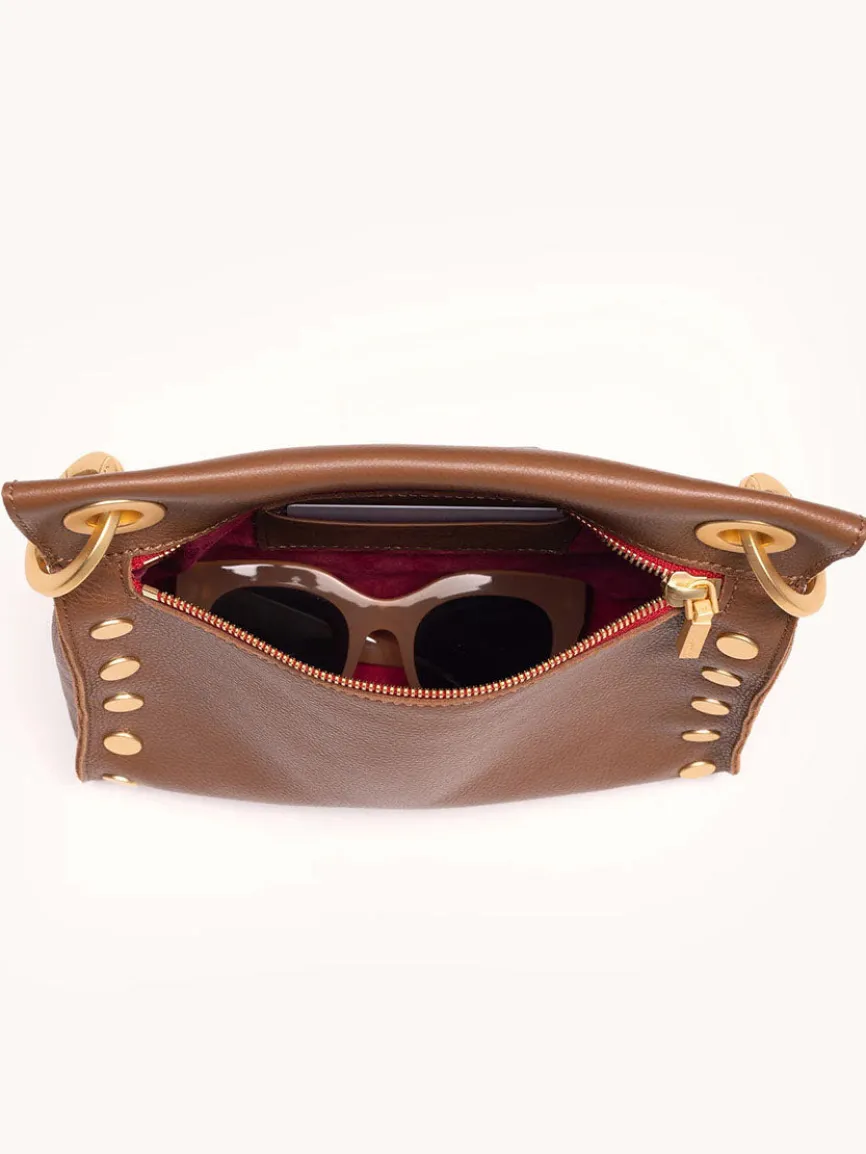 Hammitt Los Angeles Tony Medium Crossbody Bag in Mahogany Pebble/Brushed Gold w/Red Zip