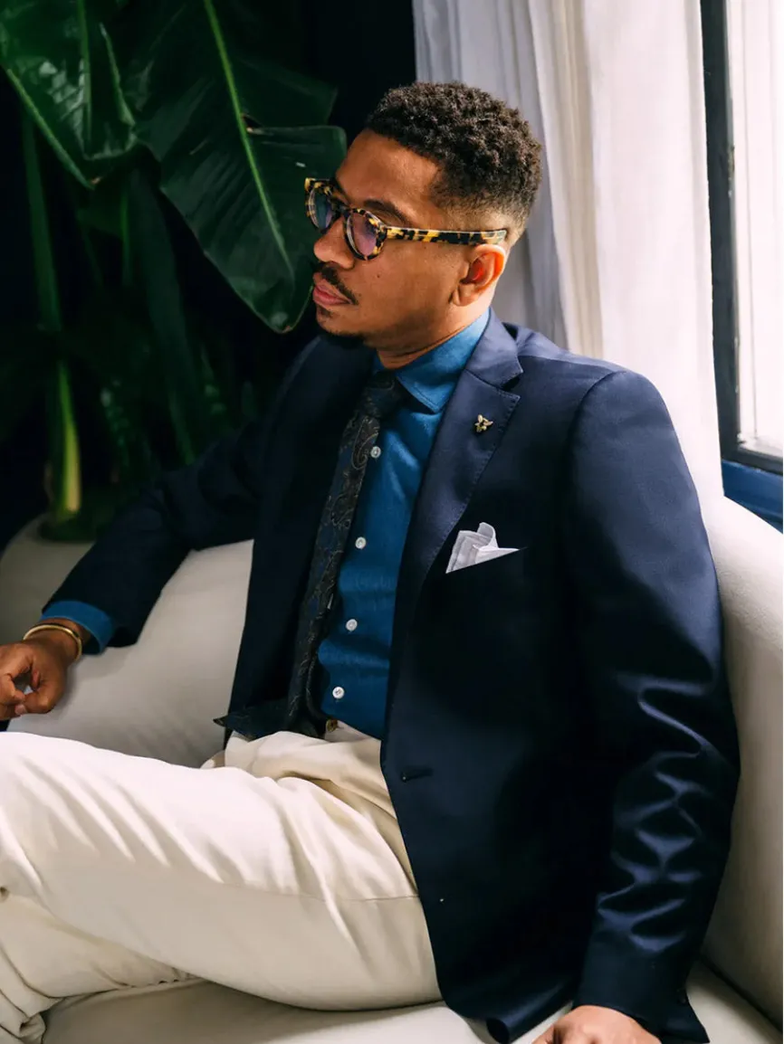 Hickey Freeman (Heritage Gold) Navy Traveler Honey Way Blazer