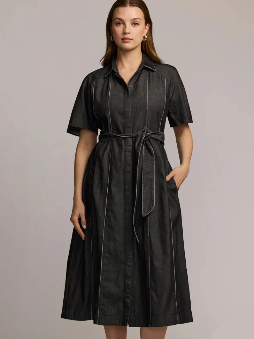 Hinson Wu Joanna Short Sleeve Denim Dress in Black Wash