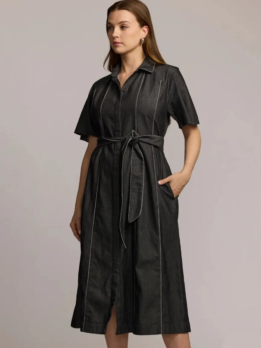 Hinson Wu Joanna Short Sleeve Denim Dress in Black Wash