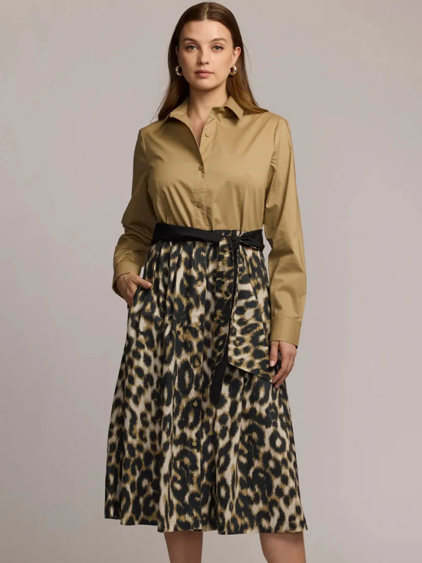 Hinson Wu Robin Long Sleeve Animal Print Dress in Khaki