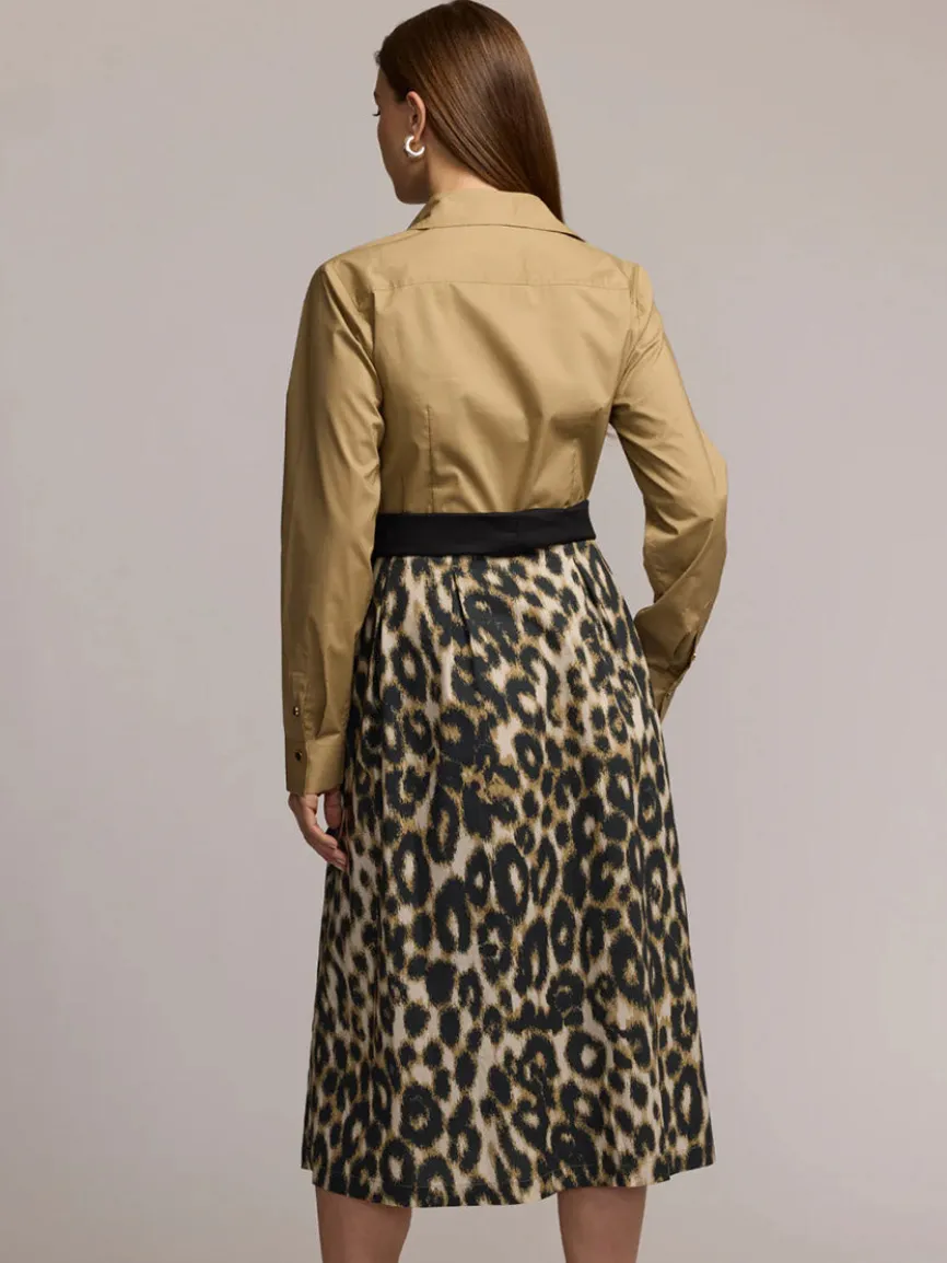 Hinson Wu Robin Long Sleeve Animal Print Dress in Khaki