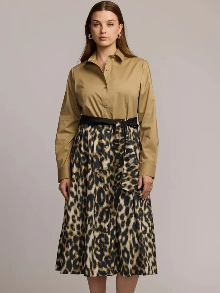Hinson Wu Robin Long Sleeve Animal Print Dress in Khaki