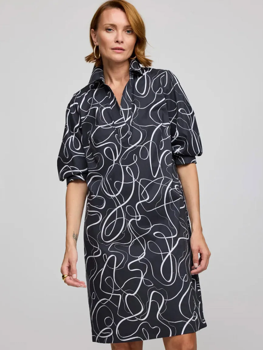 Hinson Wu Vicky 3/4 Sleeve Ribbon Dress in Black/White