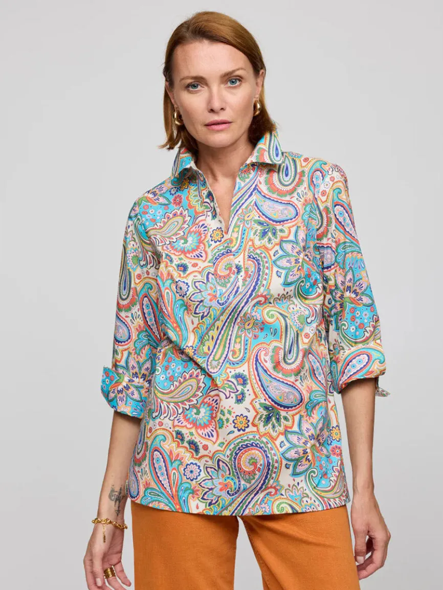 Hinson Wu Vicky 3/4 Sleeve Multi Color Paisley Print Top