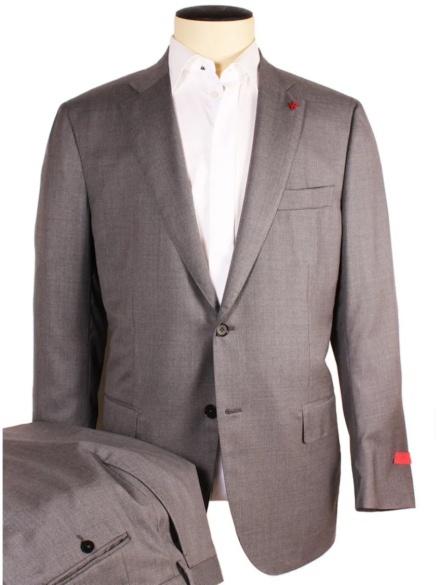 Isaia AquaSpyder 160s Wool Suit in Solid Medium Grey