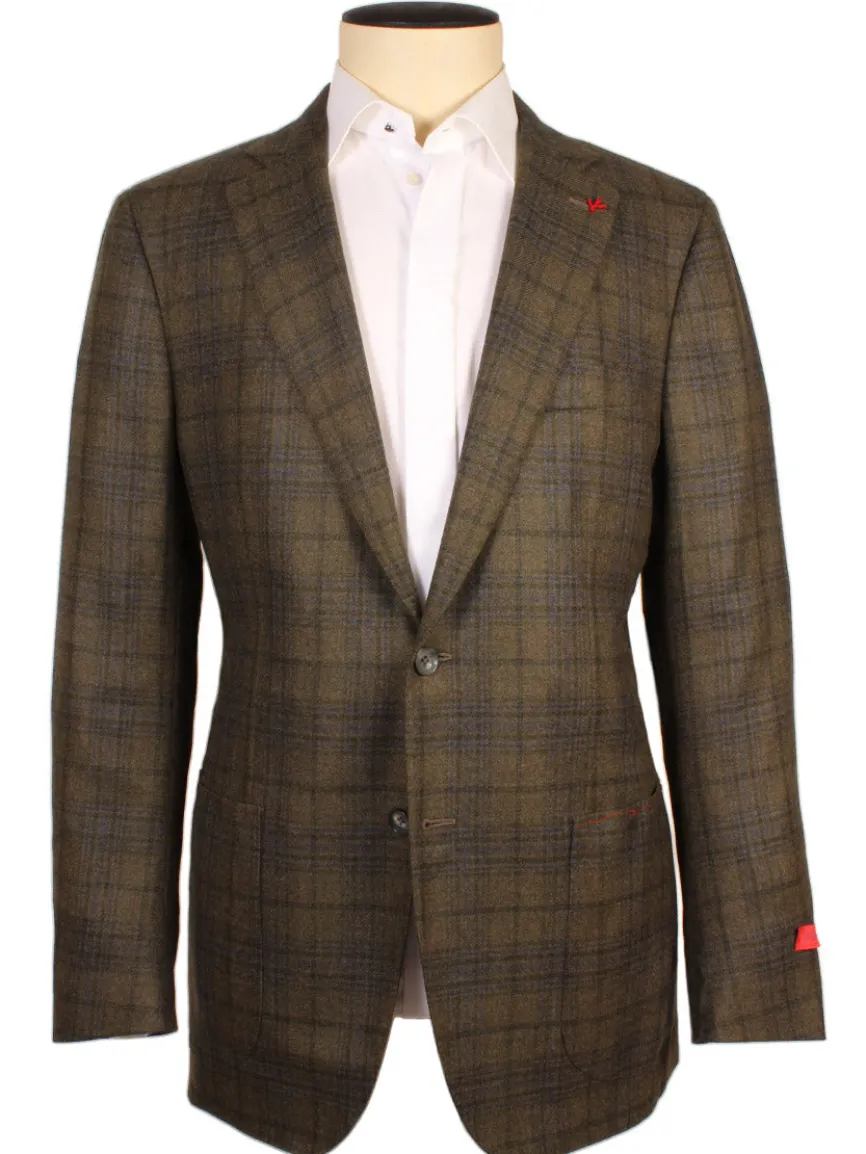Isaia Sanita Patch Pocket Sport Jacket in Green Plaid