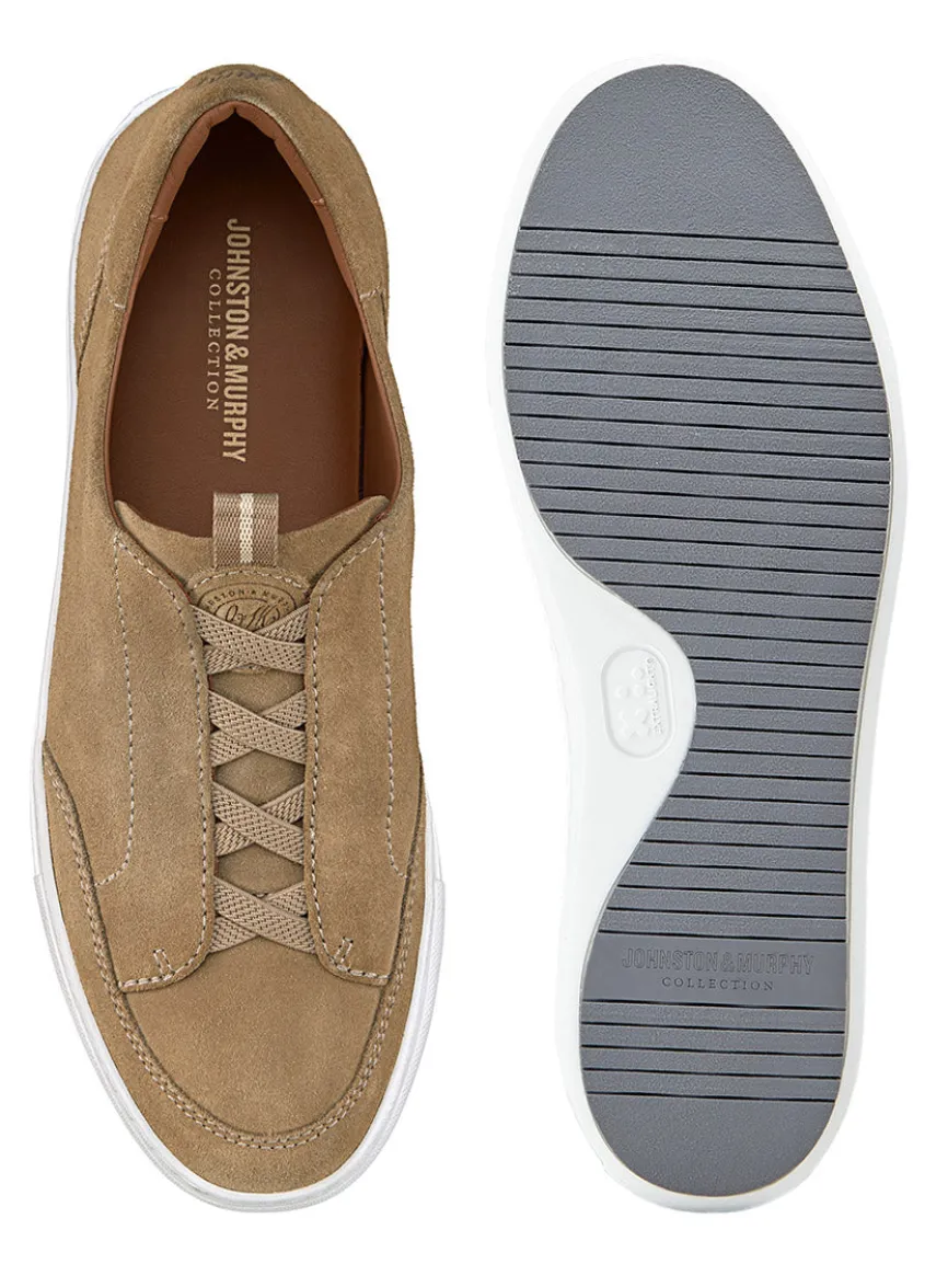 J & M Collection Anson Stretch Lace-to-Toe in Taupe English Suede