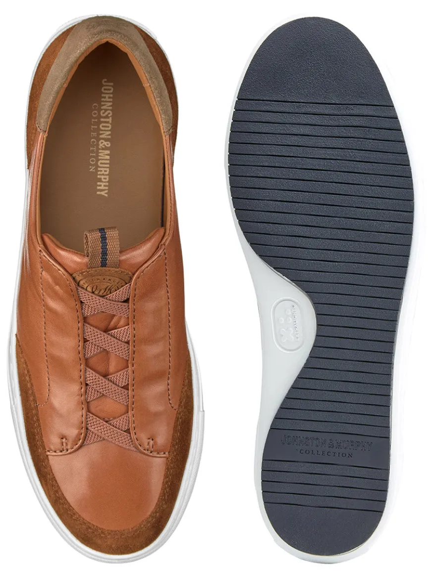 J & M Collection Anson Stretch Lace-to-Toe in Cognac English Suede/Sheepskin