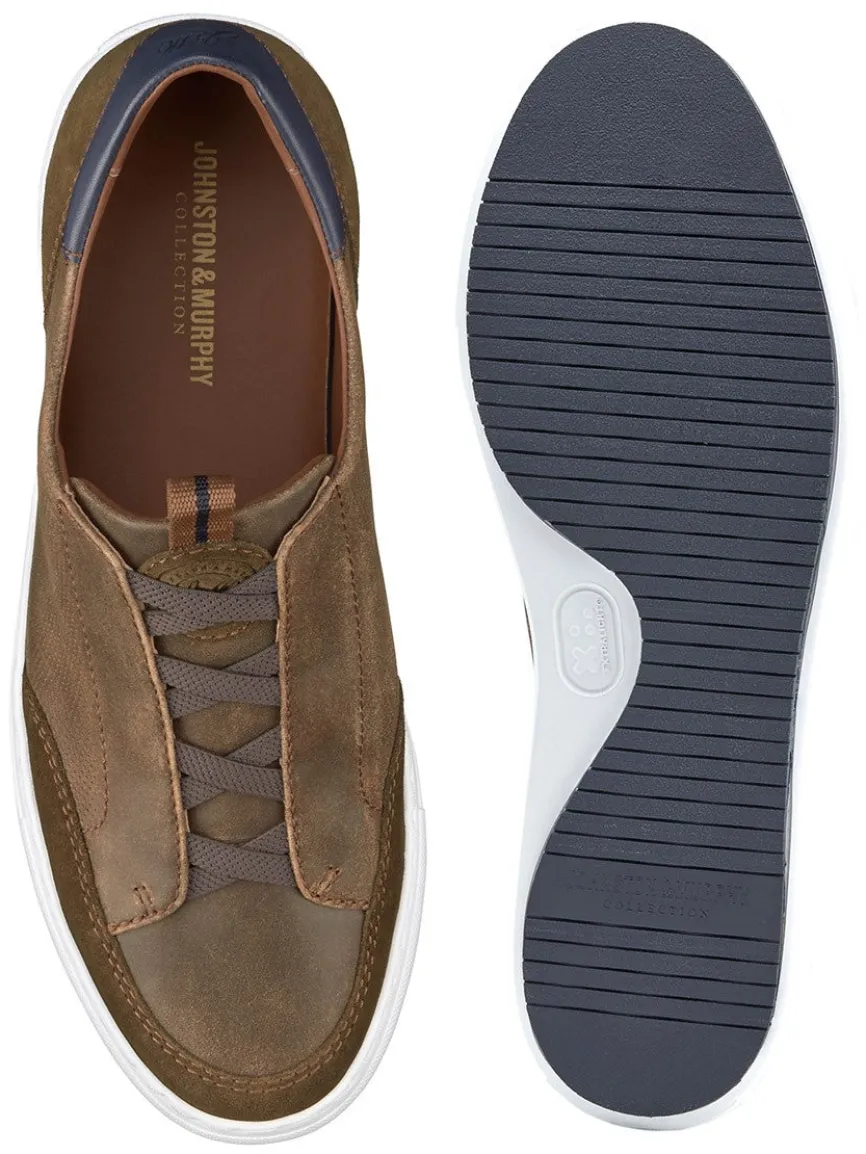 J & M Collection Anson Stretch Lace-to-Toe in Brown English Suede/Sheepskin