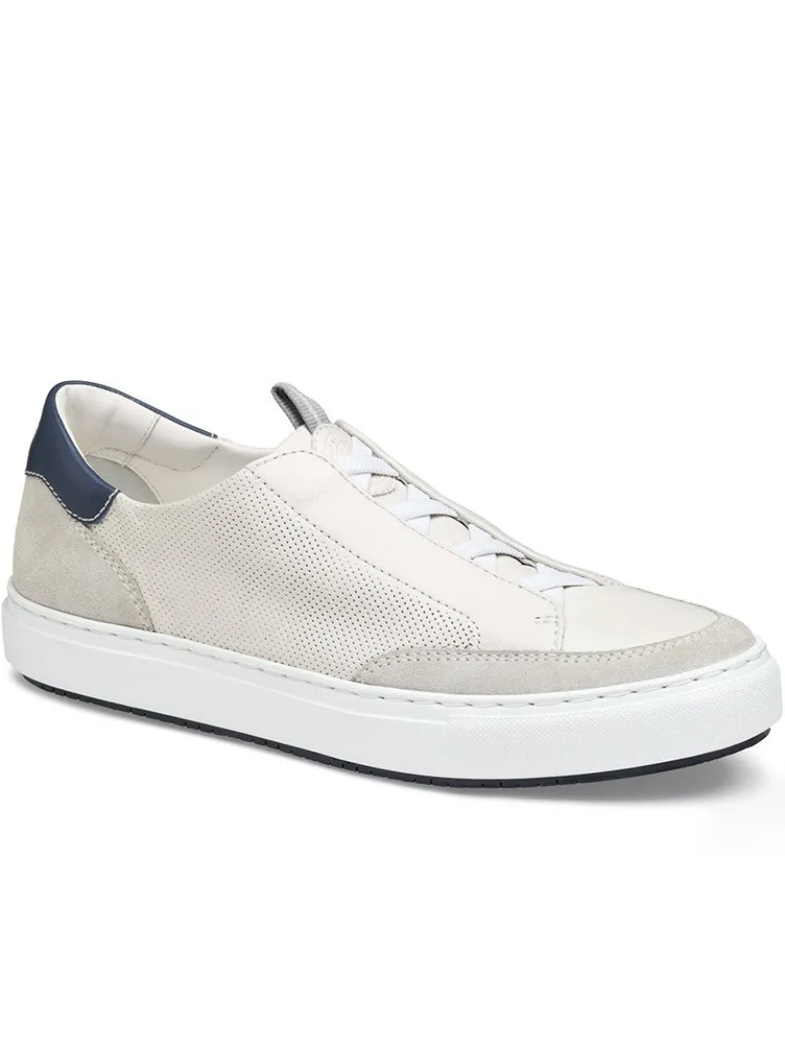 J & M Collection Anson Stretch Lace-to-Toe in White English Suede/Sheepskin