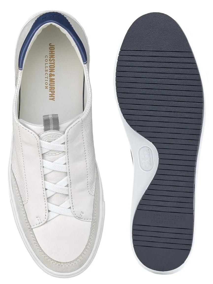 J & M Collection Anson Stretch Lace-to-Toe in White English Suede/Sheepskin