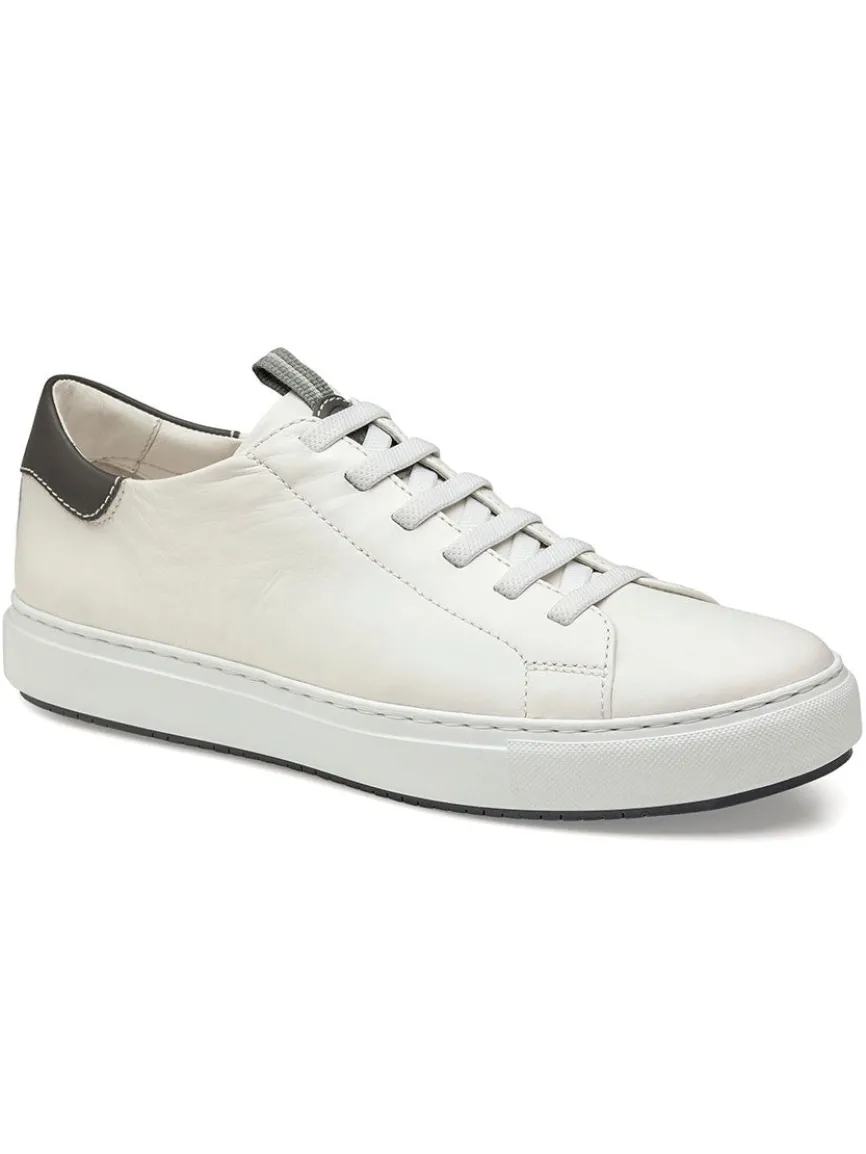 J & M Collection Anson Lace-to-Toe in White Sheepskin Grey Trim