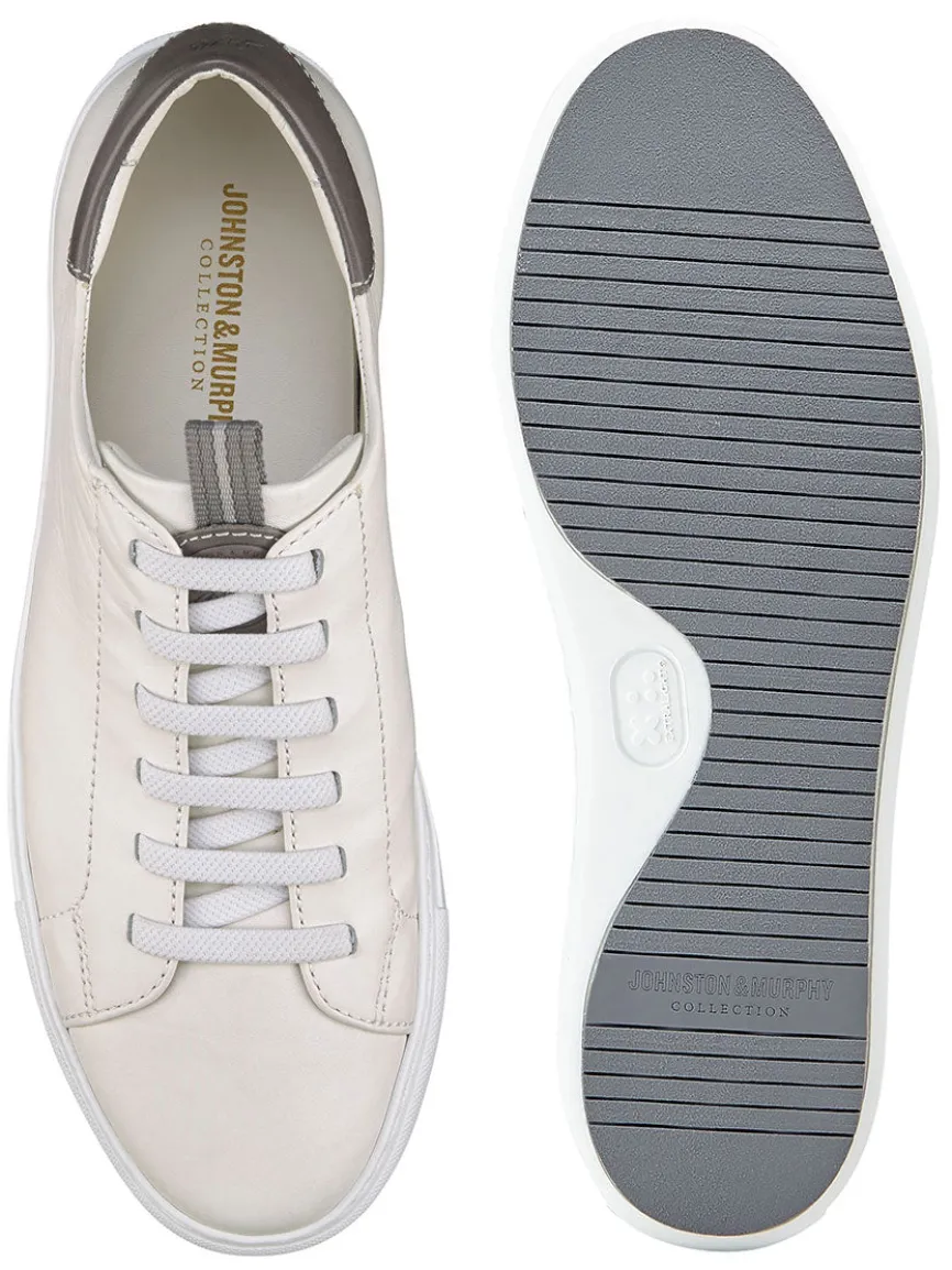 J & M Collection Anson Lace-to-Toe in White Sheepskin Grey Trim