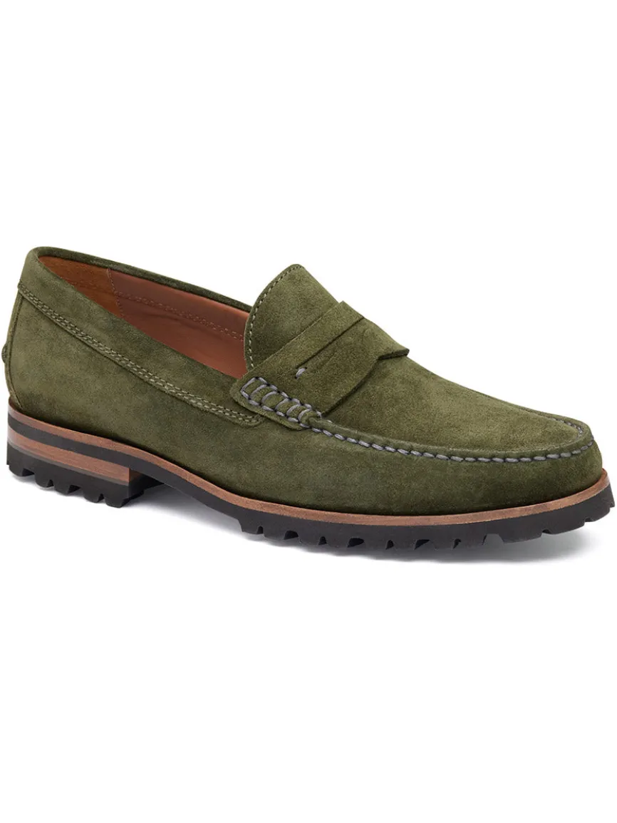 J & M Collection Baldwin Lug Penny in Olive English Suede
