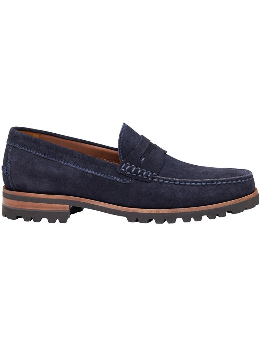 J & M Collection Baldwin Lug Penny in Navy English Suede