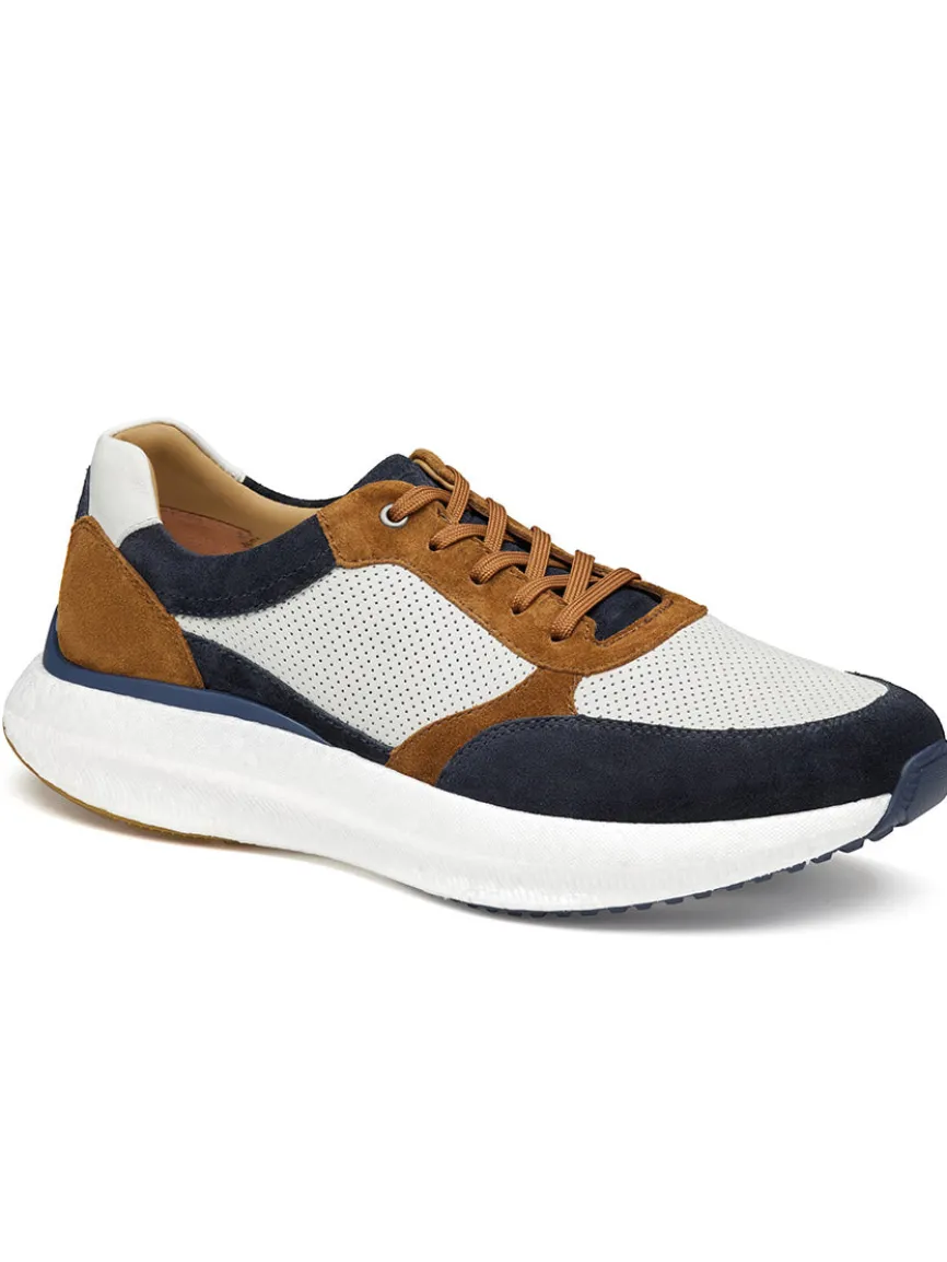 J & M Collection Briley Perfed Jogger in Navy Multi Suede/Full Grain