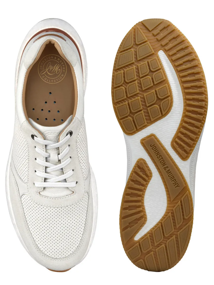 J & M Collection Briley Perfed Jogger in Ivory Full Grain