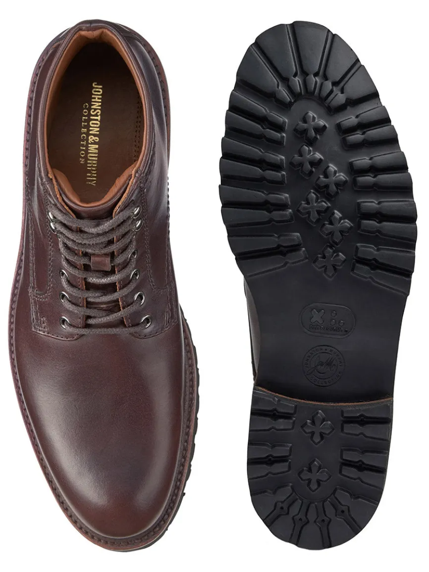 J & M Collection Dudley Lug Plain Toe Boot in Dark Brown Full Grain