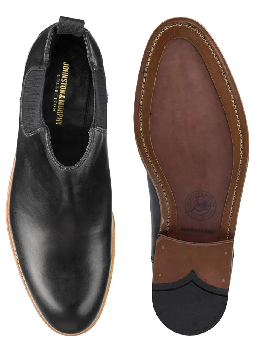 J & M Collection Dudley Chelsea Boot in Black Dip-Dyed Calfskin