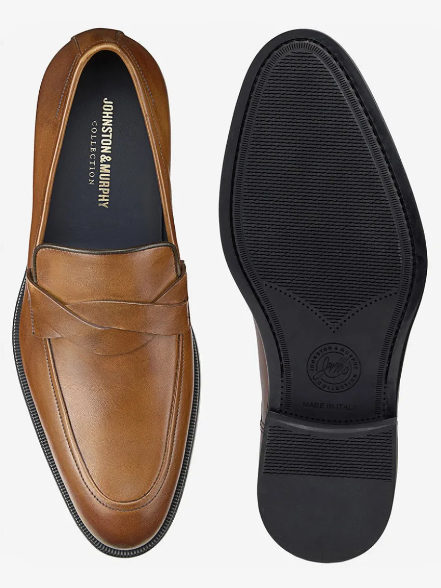 J & M Collection Flynch Braided Strap Loafer in Tan Italian Calfskin