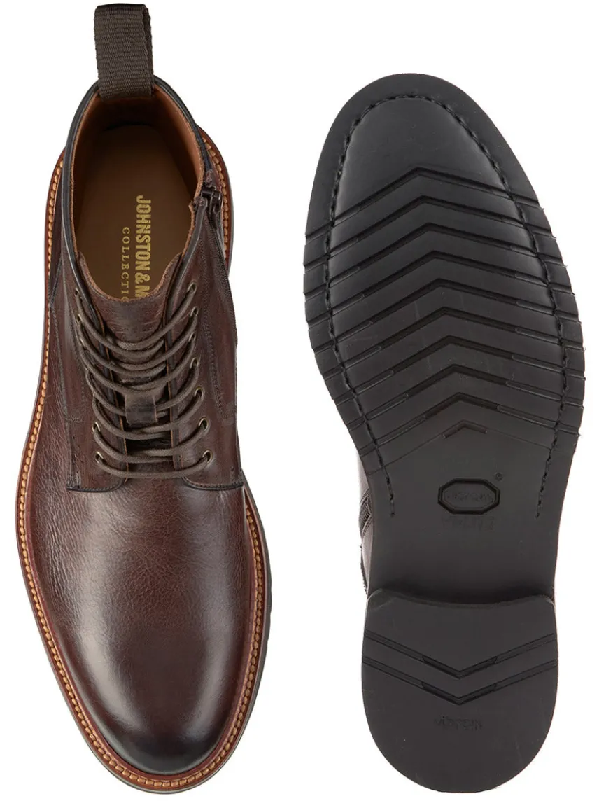 J & M Collection Hartford Plain Toe Boot in Dark Brown Italian Calfskin