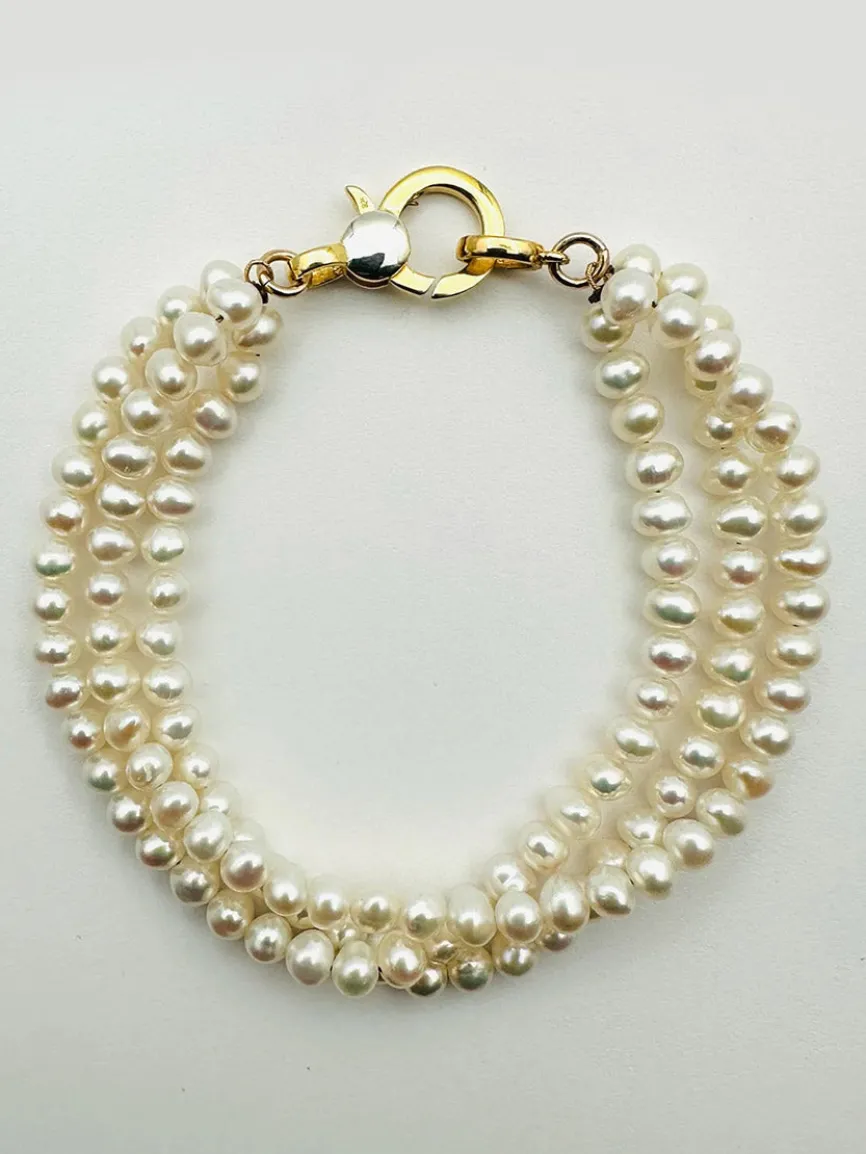 JMNYC Designs 3 Strand 4mm Freshwater Pearl Bracelet With Gold Vermeil Clasp