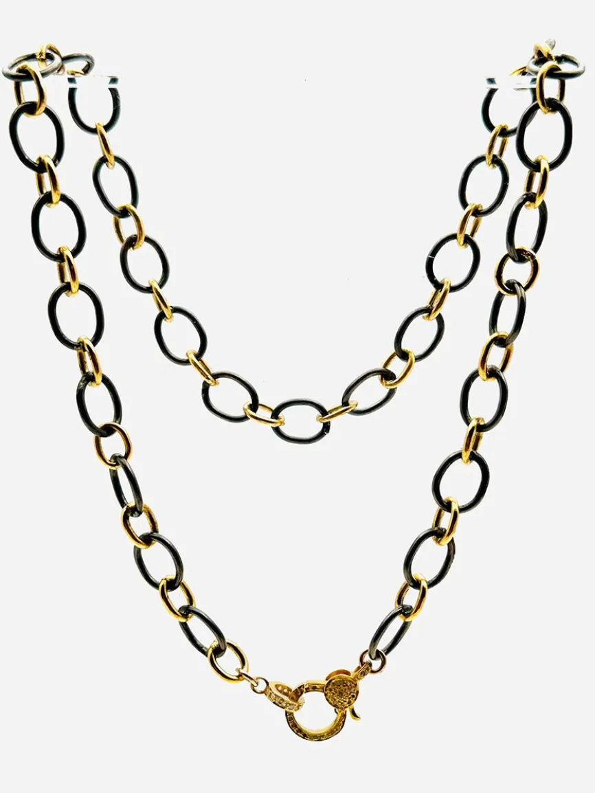 JMNYC Designs Black Rhodium Oval Gold Vermeil Diamond Chain 18"